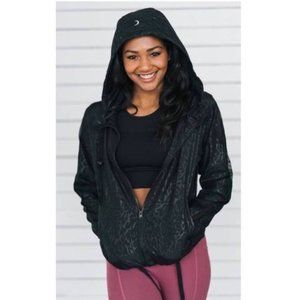 ZYIA Active Cheetah Bomber Zip Up Windbreaker Jacket Size Small Leopard Black